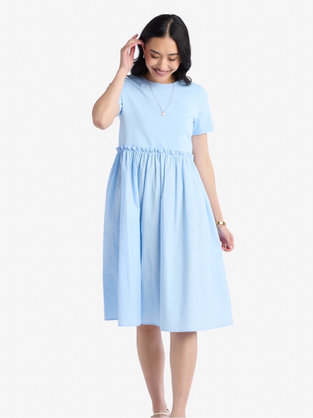 NWTS Sweet Salt Light Blue Short-Sleeve Gathered Waist Midi Dress WOMENS LARGE